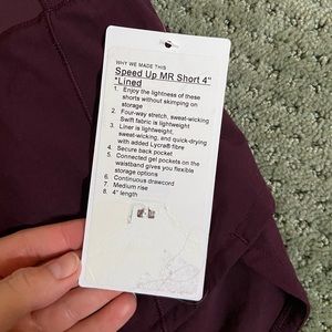 Lululemon size 4 speed up shorts. New with tags